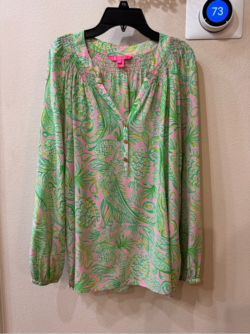 Lilly Pulitzer Elsa Top in a Green and Pink Print Size Large